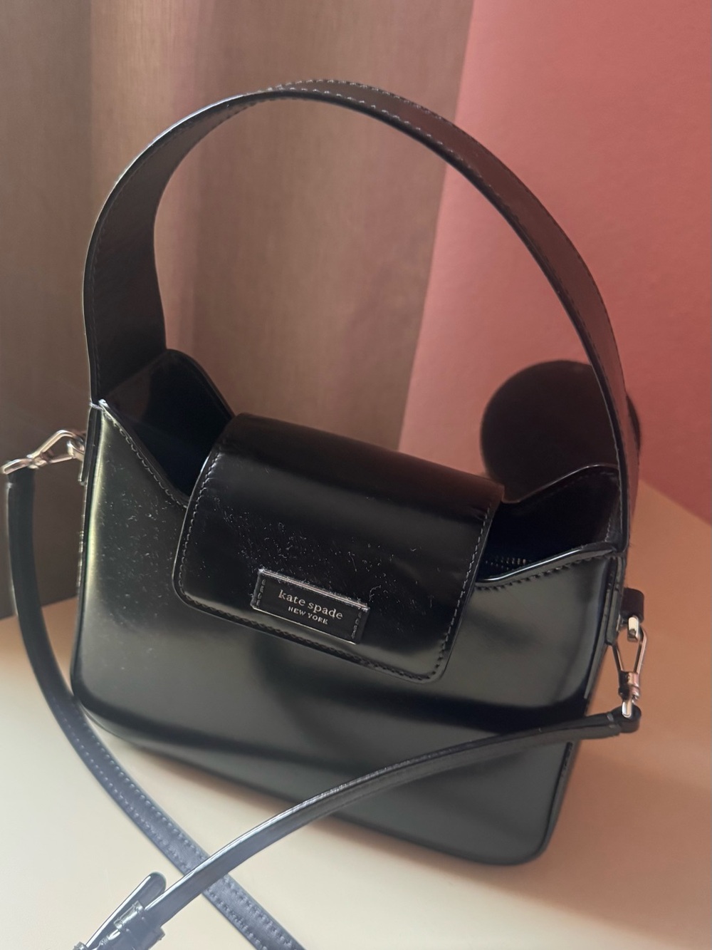 AUTHENTIC KATE SPADE ♠️ Black Patent Leather Top-Handle Shoulder Bag
